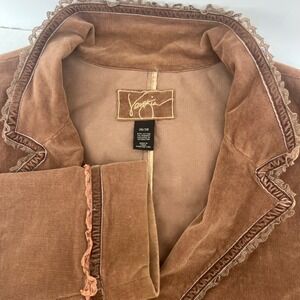 Women's Blazer Jacket Size 26/28 Brown Corduroy Lace Trim